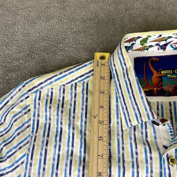 Robert Graham Shirt Men's Large Striped Button Long Sleeve Dinosaur‎ Flip Cuff - Picture 9 of 16